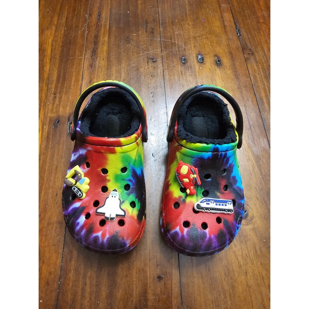 Crocs Kids Classic Lined Tie Dye Clogs Multi Color Rainbow Shoes Size C 9